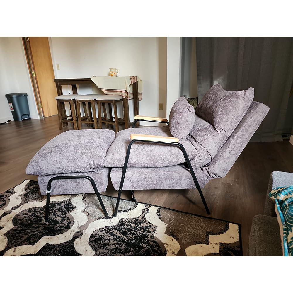 Accent Recliner Chair with Ottoman, Modern Fabric Armchair, Upholstered Sofa Bed for Living Room Bedroom, Small Space 4055 (Black Frame, Blue)