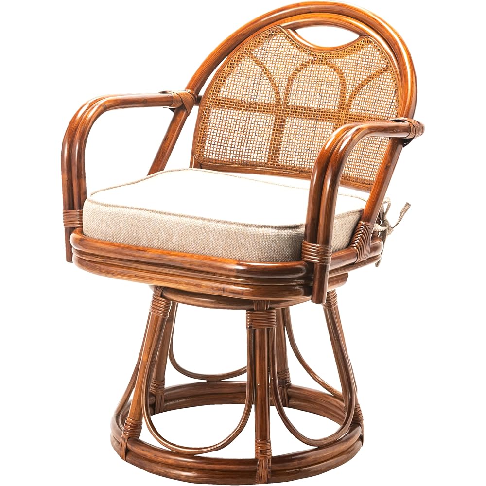 Otake Sangyo OT-407-1 Chair Swivel Rattan Rattan, Brown, 20.5 x 20.9 x 26.8 inches (52 x 53 x 68 cm), Rattan Chair High Type