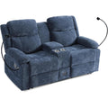 Manual Reclining Loveseat Sofa with Phone Holder, USB & Type-C Ports, Cup Holders, Flip Storage Console & Drawer, Wall Hugger Chenille Fabric Recliner Couch for Living Room, RV, Small Apartment Blue