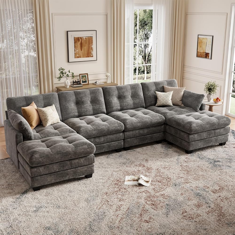 116.5" Modular Sectional Cloud Couch, U Shaped Tufted Sofa for Living Room