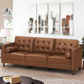 84" Faux Leather 3-Seat Sofa w/Two Bolster Pillows, Brown